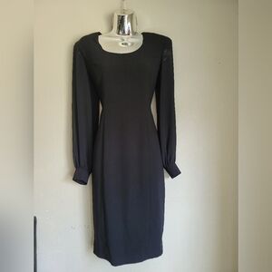 Liz Claiborne Classic Black midi dress with long sleeves, size 4